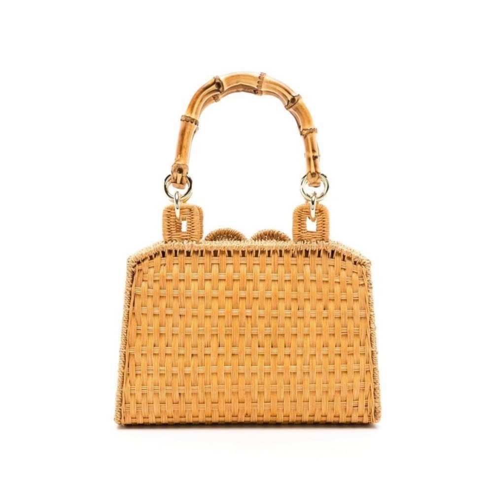 Serpui Woven Bamboo Top-Handle Bag in Natural Tan